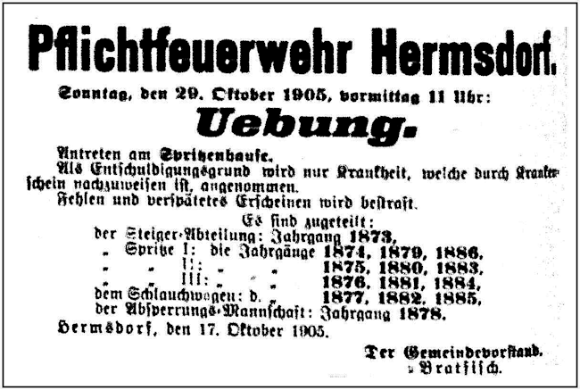 Übung der Pflichtfeuerwehr 29.10.1905